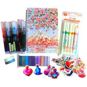 70+ Pcs Journal Notebook Pen Market Sticker Stationary School‎ Gift Set Birthday